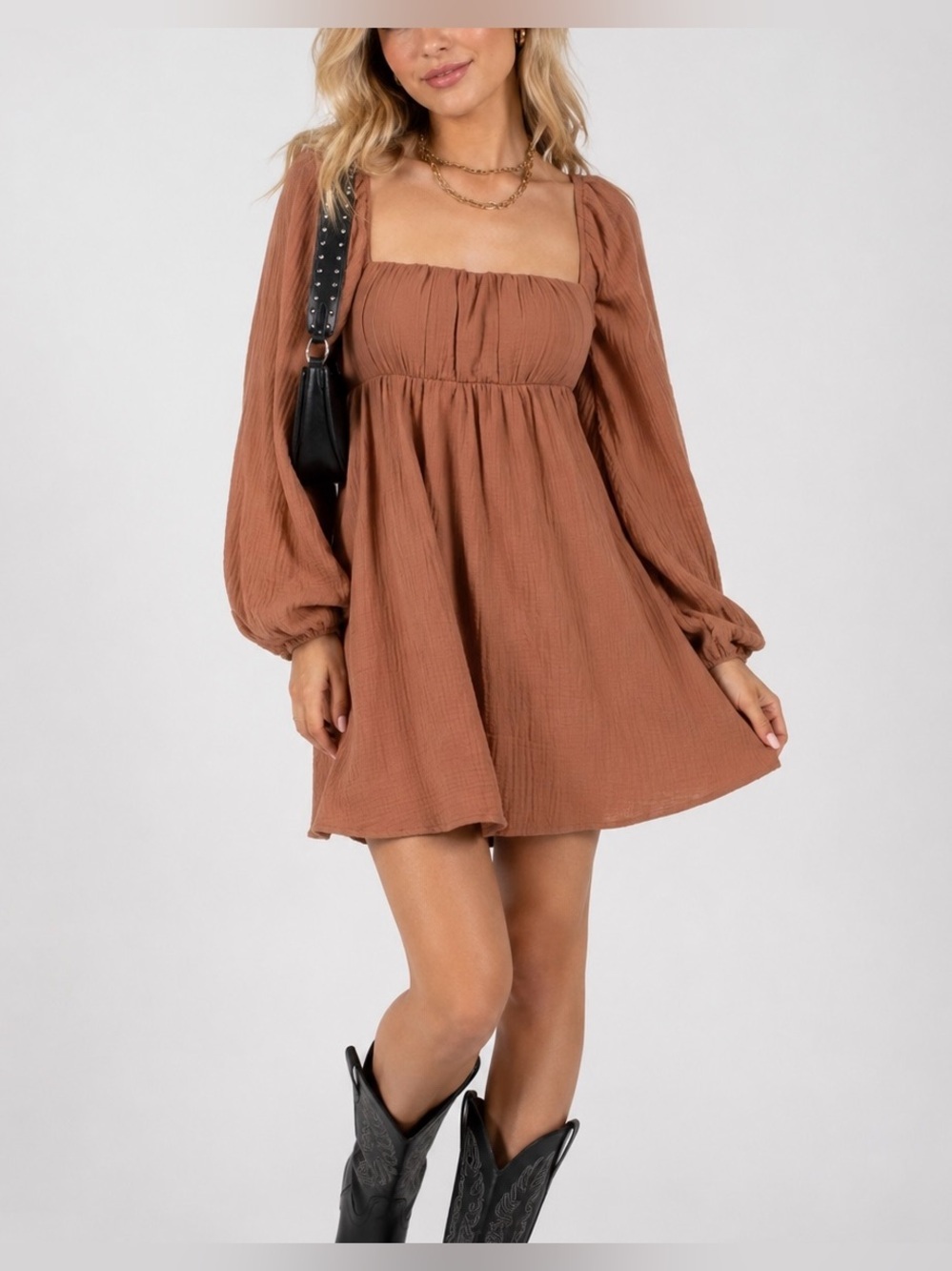 Princess Polly Rust Brown Square-Neck Babydoll Mini Dress